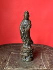 Vintage Chinese Bronze Standing Guan Yin Statue     Wave Base   Mark 8 