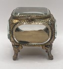 Brass Ormolu 5-sided Jewelry Casket Box  Beveled Glass Windows - Vintage