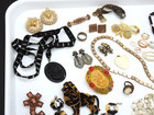 25 Antique Victorian Art Deco Vintage Estate Jewelry Lot Brooch Jet Celluloid