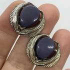 Vtg Signed Star Brand Blue Moonglow Glass Teardrop Art Nouveau Silver Earrings 