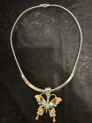 Lazuli Designs 925 Sterling Silver Omega Neck Collar Butterfly Inlay Pendant