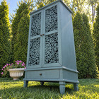 55  Tall Antique Blue Carved 2-door Accent Cabinet Storage Chest With Drawer
