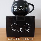 Ceramic Black Cat Face Coffee Tea Cup Mug With Ears   Whiskers