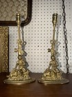 Pair Antique Old Boy Dog Girandole Candlesticks Candle Holders Brass