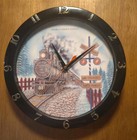 Vintage Train Wall Clock 11 5    Working Sound Railroad Crossing Steam Engine