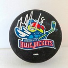 Geoff Sanderson  8 Signed Autographed Hockey Puck W  Coa  Columbus Blue Jackets