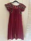 1970s Burgundy Short Sleeve Cotton Oaxacan Mexican Huipil Dress Embroidered Vtg