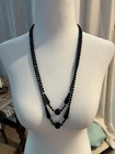 Vintage French Jet Faceted Bead Multi-strand Necklace   Clip-on Earrings Set