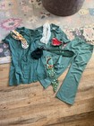 Vintage Girl Scout Uniform Dress 50-60s Green Flaws Usa Women Small Accessories