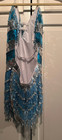 Glamour Turquoise And Silver Sequin Leotard With Beaded Fringe- Adult Medium