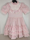 Vintage Girls Ruffle Party Dress Size 5 Pink Full Circle Lace Three Tiers Cotton