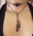Vintage Necklace Art Nouveau Amethyst Cabochon Pendant Czech Glass Lariat