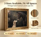 Gold Framed Vintage Horse And Dog Canvas Wall Art Rustic Farmhouse Retro Anim   