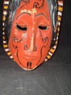 African Tribal Mask Orange Face Carved Wood Vintage Wall Art Decor