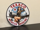 Texaco Aviation Gasoline Oil Gas Metal Round Sign Pinup Girl