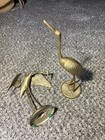 Vintage Pair Brass Crane Heron Egret Bird Figurines Mid-century Modern 12      8   