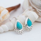 Sterling 925 Silver Pear Shaped Turquoise Handmade Genuine Dangle Earrings