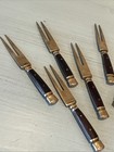 9 Vtg Mcm Brass Rosewood Hors D oeuvre Forks Cocktail Charcuterie Appetizer Thai