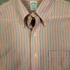 Brooks Brothers Mens Striped Button Down Shirt Slim Fit Non Iron Dress Shirt