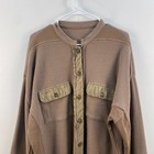 Womens Large Top Shirt Blouse Tunic Waffle Knit Long Sleeve Button Brown Cotton