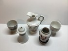 Antique Lot Of 5 Old Kitchen Items  Egg Cups  Salt Shakers  Creamer Pitcher 