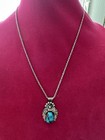 Native Southwest Sterling Silver   Turquoise Pendant W  Rope Chain -19 