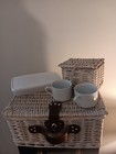 Vintage Wicker Picnic Basket For 2  With Flatware  Cups   Plates 15  11 75  8 