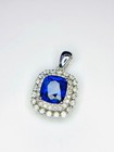 Gil Certified 14k White Gold Sapphire   Diamond Pendent Natural Gemstone