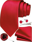 Solid Color Ties For Men Silk Satin Necktie And Pocket Square Cufflinks Tie Clip