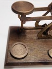 Vgc antique Brass English Postal Scale Set Wood Base With Original Weights