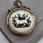 Victorian Double Sided Mourning Pendant Onyx Carved Mother Of Pearl Hunting Dog