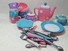 Cp Kids Pretend Play Tea Set Dishes Large Lot Teapot Cups Plates Flatware