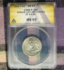 1996 P Anacs Ms 63 Struck 15  Off Center Washington Quarter  Mint Error 25c Coin