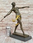 Art Deco Nude Female Diana Hunter Huntress Bronze Sculpture Marble Base Figurine