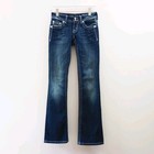 Miss Me Signature Low Rise Boot Cut Dark Wash Rhinestone Pocket Jeans Y2k  w26 