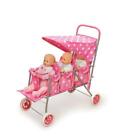 Badger Basket Triple Doll Stroller - Pink Polka Dots  fits American Girl Dolls 