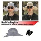 Unisex Wide Brim Sun Hat With Solar Powered Cooling Fan For Fishing Hiking Us