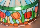 Vtg Stained Glass Slag Glass Hanging Light Shade Tulip Garden One Of A Kind 