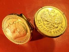 1897 Gold Imperial Russian Eagle Tsar Nicholas Russia 15 Roubles Coin Cufflinks 