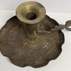 Vintage Metal Chamberstick Candle Holder Large Heavyweight Copper Floral Tray