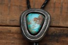 Vintage Old Native American Sterling Silver Turquoise Shadowbox Bolo Tie