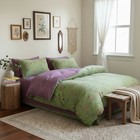 New Anthropologie Green Purple Floral Linen Boho King Bedding Duvet   Sham Set