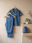 Blue Patchwork Pajama Set Cotton Night Suit Soft Block Print Sleepwear Loungewea