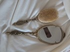 Antique Vintage Guilloche Bronze Rose Ornate Floral Vanity Set Hair Brush Mirror