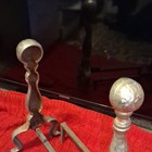 Silver Metal Fireplace Andirons Pair With Ball Top Finials Indoor