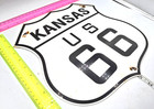 Vintage Us Route 66 Kansas Porcelain Metal Highway Sign Gas Oil Road Shield