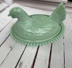 Jadeite Glass Hen On Nest Covered Dish W  Lid