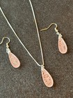 Earrings Necklace Set Bohemian Premium Czech Etched Glass   Sterling Peach Pink