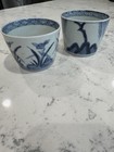 Pair Of Antique Japanese Blue And White Sometsuke Pottery Soba Choko Cups 