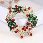 Red Berries Christmas Wreath Brooch Pin Holiday Party Fashion Sparkling Crystal